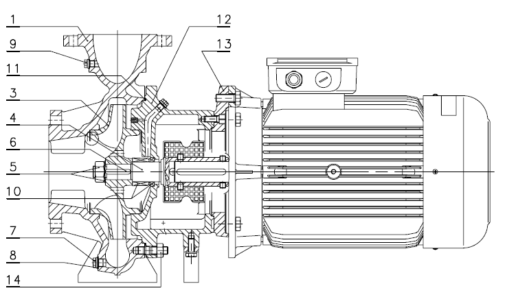 Конструкция насоса Lowara FHS4 80-315/150/P артикул: 703321042