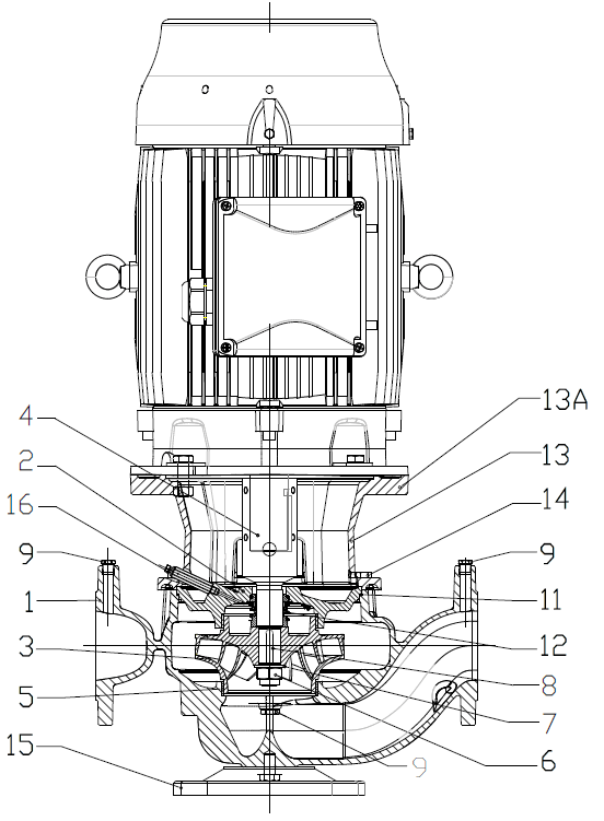 Конструкция насоса Lowara LNES 80-250/55A/P45V CC4 артикул: 101887340