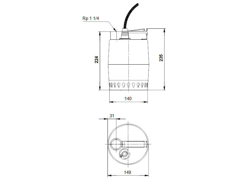 Габаритные размеры насоса Grundfos Unilift KP 350 M1 1x220-230V 50Hz 10mSCH артикул: 013N1300