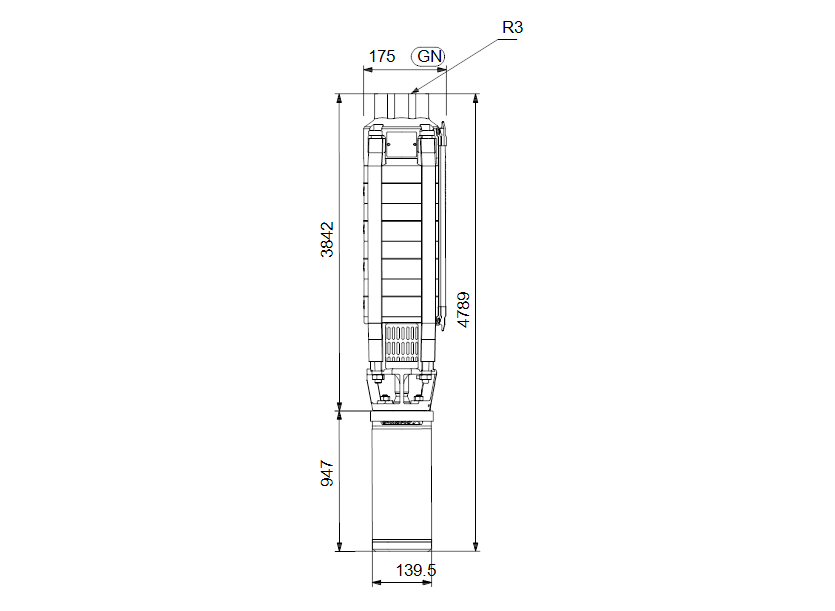 Габаритные размеры насоса Grundfos SP 17-53N R3 6