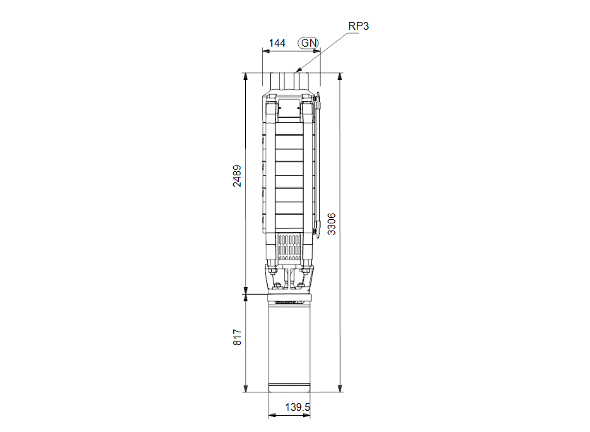 Габаритные размеры насоса Grundfos SP 30-23 Rp3 6