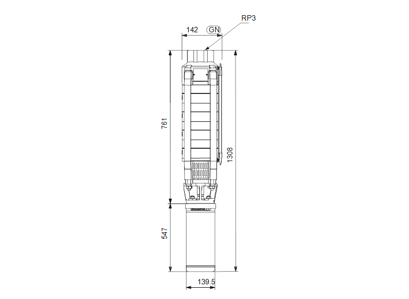 Габаритные размеры насоса Grundfos SP 30-5 Rp3 6