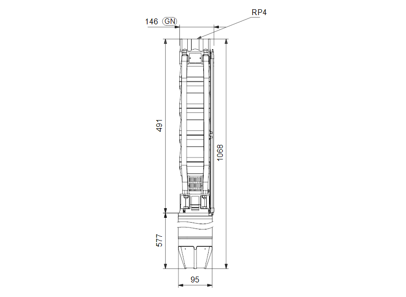 Габаритные размеры насоса Grundfos SP 60-2N Rp4 4