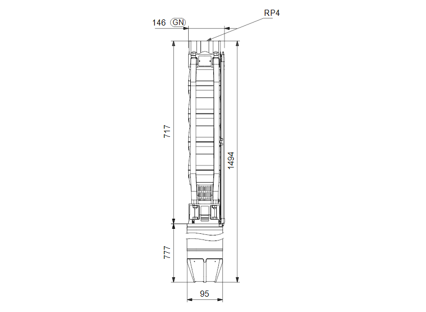 Габаритные размеры насоса Grundfos SP 60-4N Rp4 4