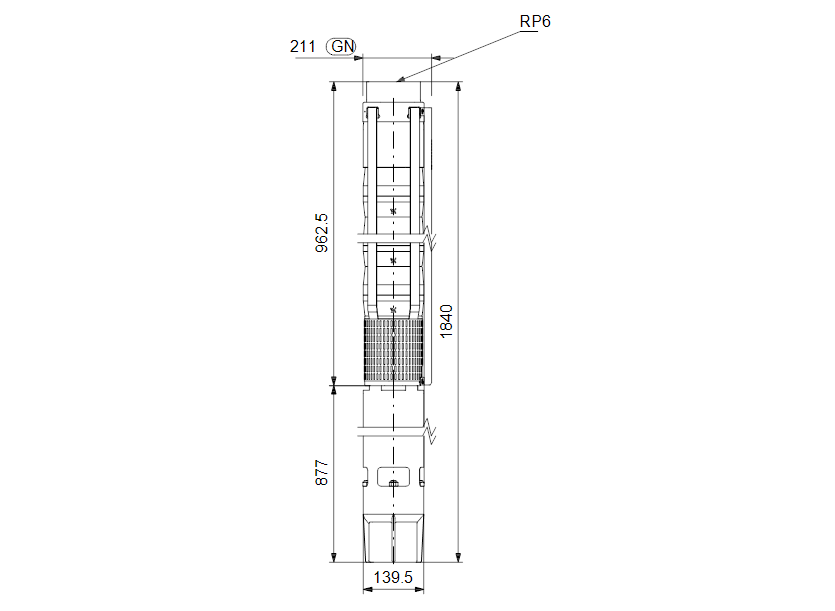 Габаритные размеры насоса Grundfos SP 125-3AN Rp6 6
