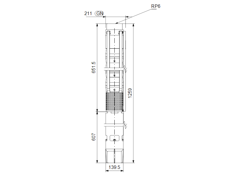 Габаритные размеры насоса Grundfos SP 160-1A Rp6 6