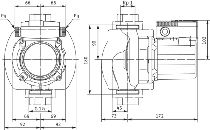 Габаритные размеры насоса Wilo TOP-S 25/10 EM PN6/10 артикул: 2061962()