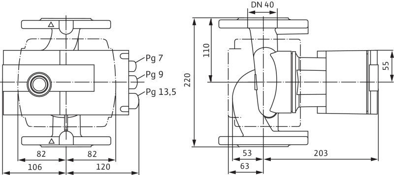 Габаритные размеры насоса Wilo STRATOS-Z 40/1-8 GG PN16 артикул: 2069738()