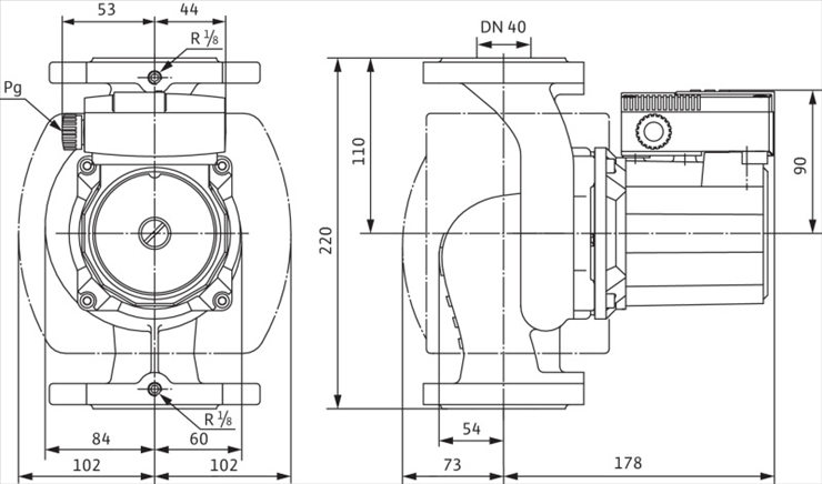 Габаритные размеры насоса Wilo TOP-S 40/4 DM PN6/10 артикул: 2080041()