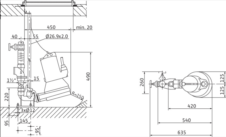 Габаритные размеры насоса Wilo MTC 32 F 39.16/30/3-400-50-2 артикул: 2081263()