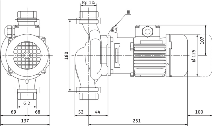 Габаритные размеры насоса Wilo IPL 30/90-0,25/2 артикул: 2089576()