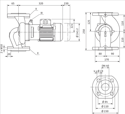 Габаритные размеры насоса Wilo IPL 40/115-0,55/2 артикул: 2089585()