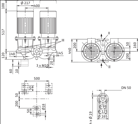 Габаритные размеры насоса Wilo DL 50/220-2,2/4 артикул: 2120949((2089246))
