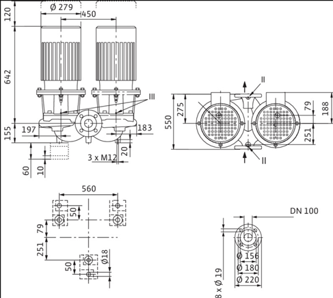 Габаритные размеры насоса Wilo DL 100/220-5,5/4 артикул: 2120975((2089310))