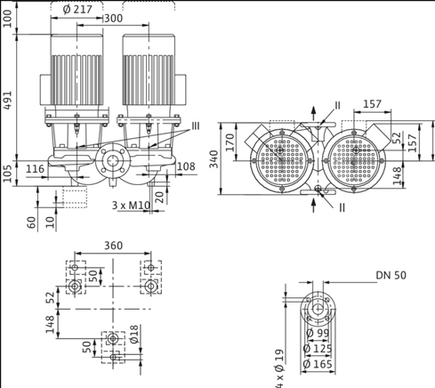 Габаритные размеры насоса Wilo DL 50/130-3/2 артикул: 2121024((2089256))
