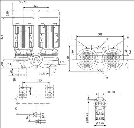Габаритные размеры насоса Wilo DPL 80/140-1,1/4 артикул: 2121234((2133210))