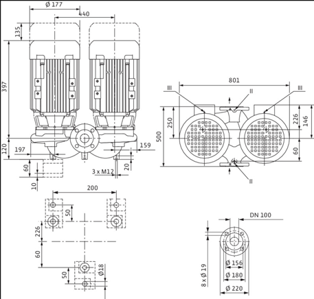 Габаритные размеры насоса Wilo DPL 100/135-1,1/4 артикул: 2121235((2089631))