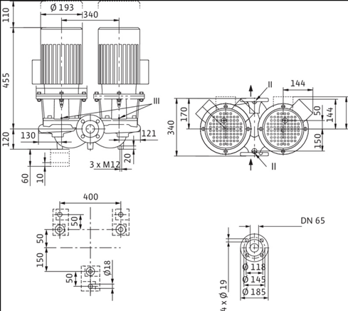 Габаритные размеры насоса Wilo DL 65/140-1,1/4 артикул: 2142055((2139466))