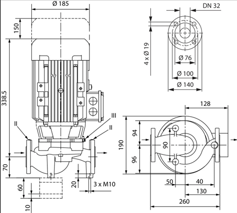 Габаритные размеры насоса Wilo IPL 32/135-1,1/2 артикул: 2152930((2150339))