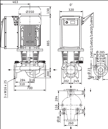 Габаритные размеры насоса Wilo IL-E 150/220-11/4 артикул: 2153684(2114466)