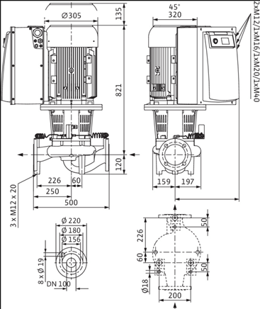 Габаритные размеры насоса Wilo IL-E 100/145-11/2-R1 артикул: 2153748(2114484)