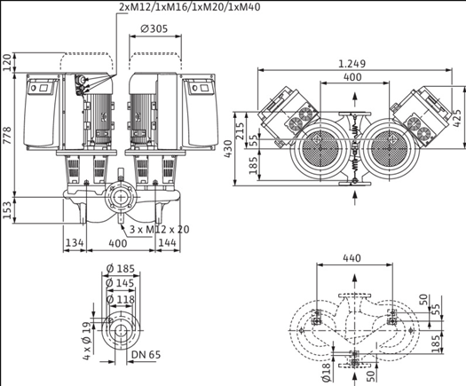 Габаритные размеры насоса Wilo DL-E 65/170-11/2 артикул: 2153809((2114660))