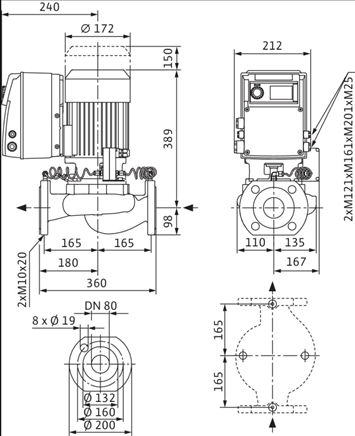 Габаритные размеры насоса Wilo IP-E 80/115-2,2/2 R1 артикул: 2158891((2109810))