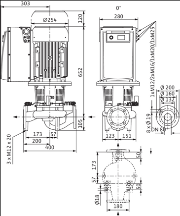 Габаритные размеры насоса Wilo IL-E 80/130-5,5/2 артикул: 2159321(2083003)