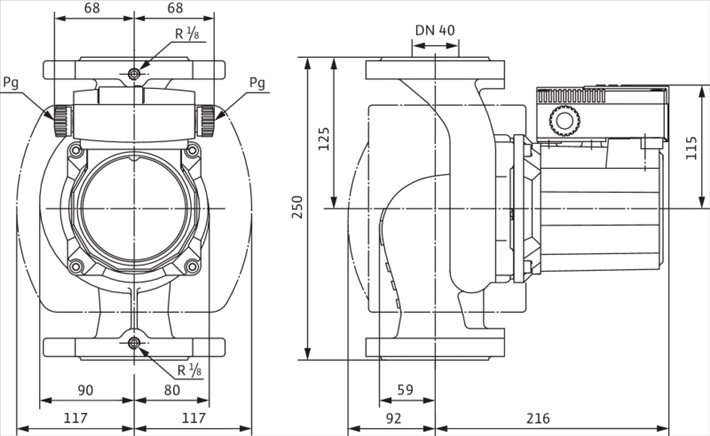 Габаритные размеры насоса Wilo TOP-S 40/10 DM PN6/10 артикул: 2165525((2080045))