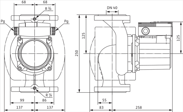 Габаритные размеры насоса Wilo TOP-S 40/15 EM PN6/10 артикул: 2165526((2080046))