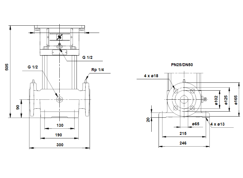 Габаритные размеры насоса Grundfos CR 16-40 A-F-A-BUBV артикул: 33700004