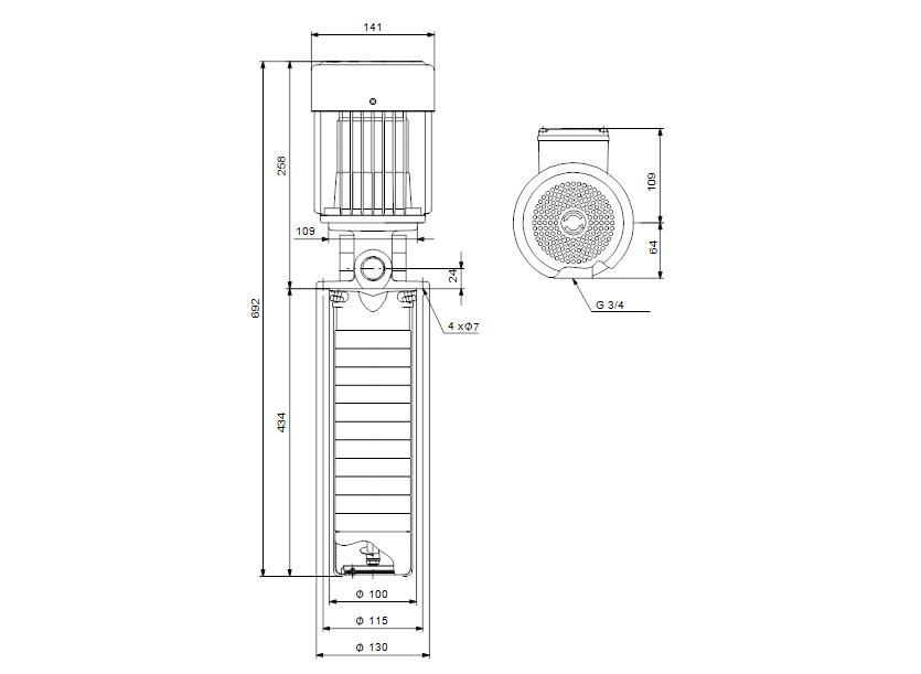 Габаритные размеры насоса Grundfos SPK 4-15/3 A-W-A-AUUV артикул: 39GH5503