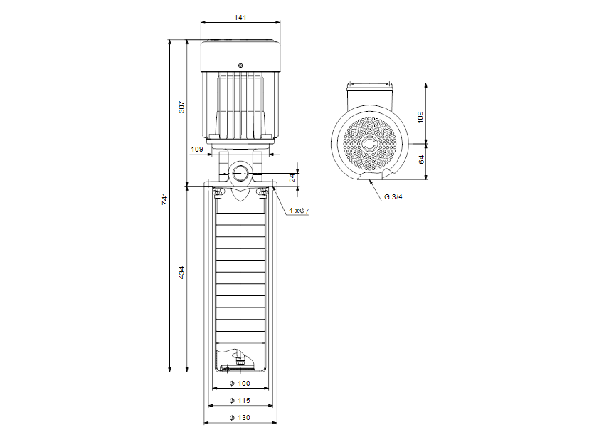 Габаритные размеры насоса Grundfos SPK 4-15/15 A-W-A-AUUV артикул: 39GR2515