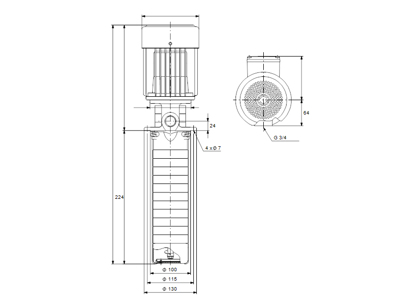 Габаритные размеры насоса Grundfos SPK 1-5/5 A-W-I-AUUV артикул: 3HB05205