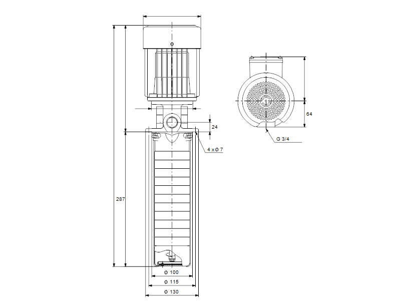 Габаритные размеры насоса Grundfos SPK 2-8/1 A-W-A-AUUV артикул: 3HD05301