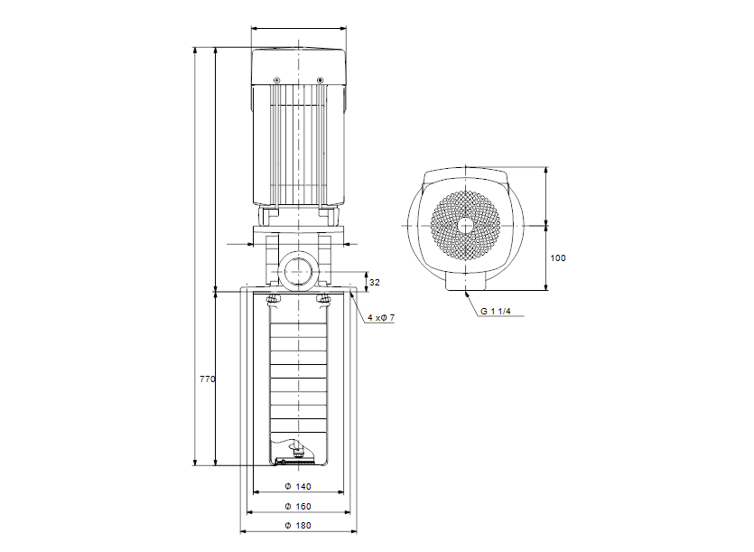 Габаритные размеры насоса Grundfos SPK 8-15/12 A-W-A-AUUV артикул: 3HN03912