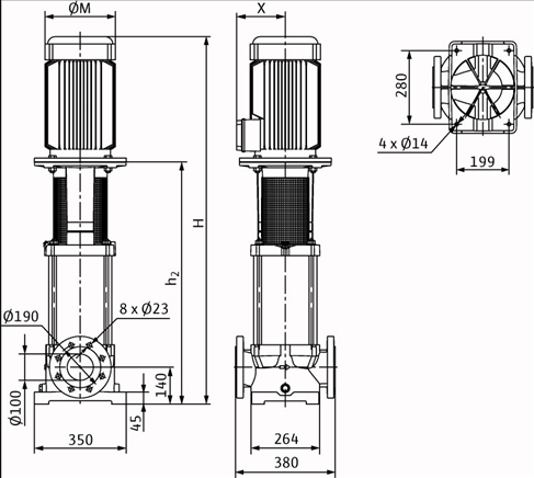 Габаритные размеры насоса Wilo MVI 7006-3/25/E/3-400-50-2 артикул: 4071198