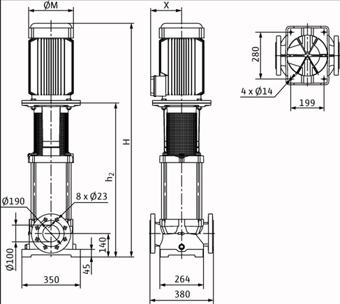 Габаритные размеры насоса Wilo MVI 7007/1-3/25/E/3-400-50-2 артикул: 4071200