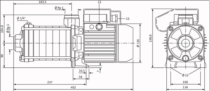 Габаритные размеры насоса Wilo MHIL 106-E-1-230-50-2 артикул: 4083890()