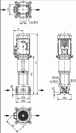 Габаритные размеры насоса Wilo HELIX V 2208-2/16/V/KS/400-50 артикул: 4139785()