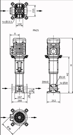 Габаритные размеры насоса Wilo HELIX V 1011-2/25/V/KS/400-50 артикул: 4150584()