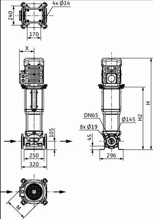 Габаритные размеры насоса Wilo HELIX V 3603/2-2/16/V/KS/400-50 артикул: 4150749()