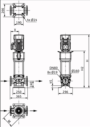 Габаритные размеры насоса Wilo HELIX V 5201/1-2/16/V/KS/400-50 артикул: 4150900()