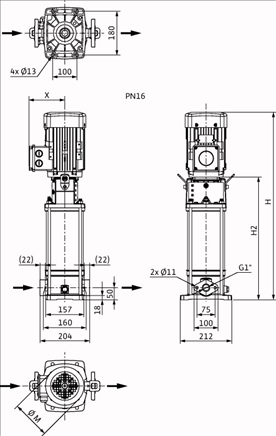 Габаритные размеры насоса Wilo HELIX V 412-1/16/E/KS/400-50 артикул: 4160532()