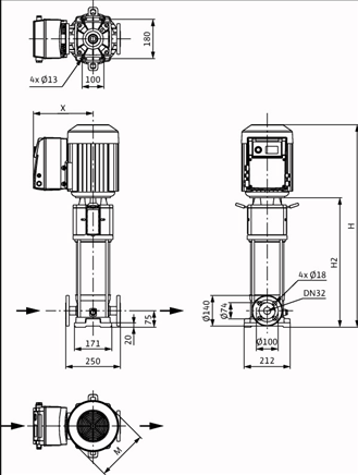 Габаритные размеры насоса Wilo HELIX VE 606-1/25/E/KS артикул: 4161427()