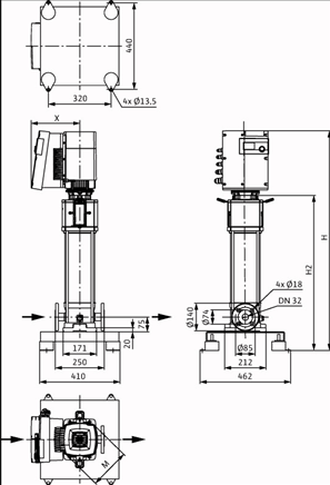 Габаритные размеры насоса Wilo HELIX EXCEL 606-1/25/E/KS артикул: 4162520()