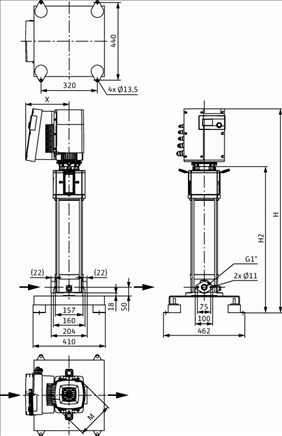 Габаритные размеры насоса Wilo HELIX EXCEL 414-1/16/E/KS артикул: 4162538()