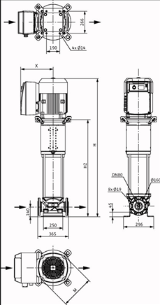 Габаритные размеры насоса Wilo HELIX VE 5205-2/16/V/KS/2G артикул: 4166261()
