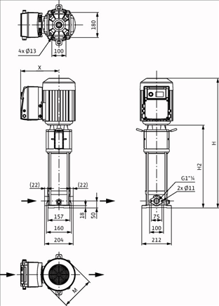 Габаритные размеры насоса Wilo HELIX VE 604-1/16/E/KS артикул: 4171680()