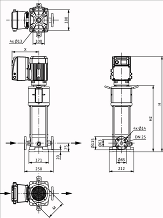 Габаритные размеры насоса Wilo HELIX VE 407-2/25/V/KS артикул: 4171725()